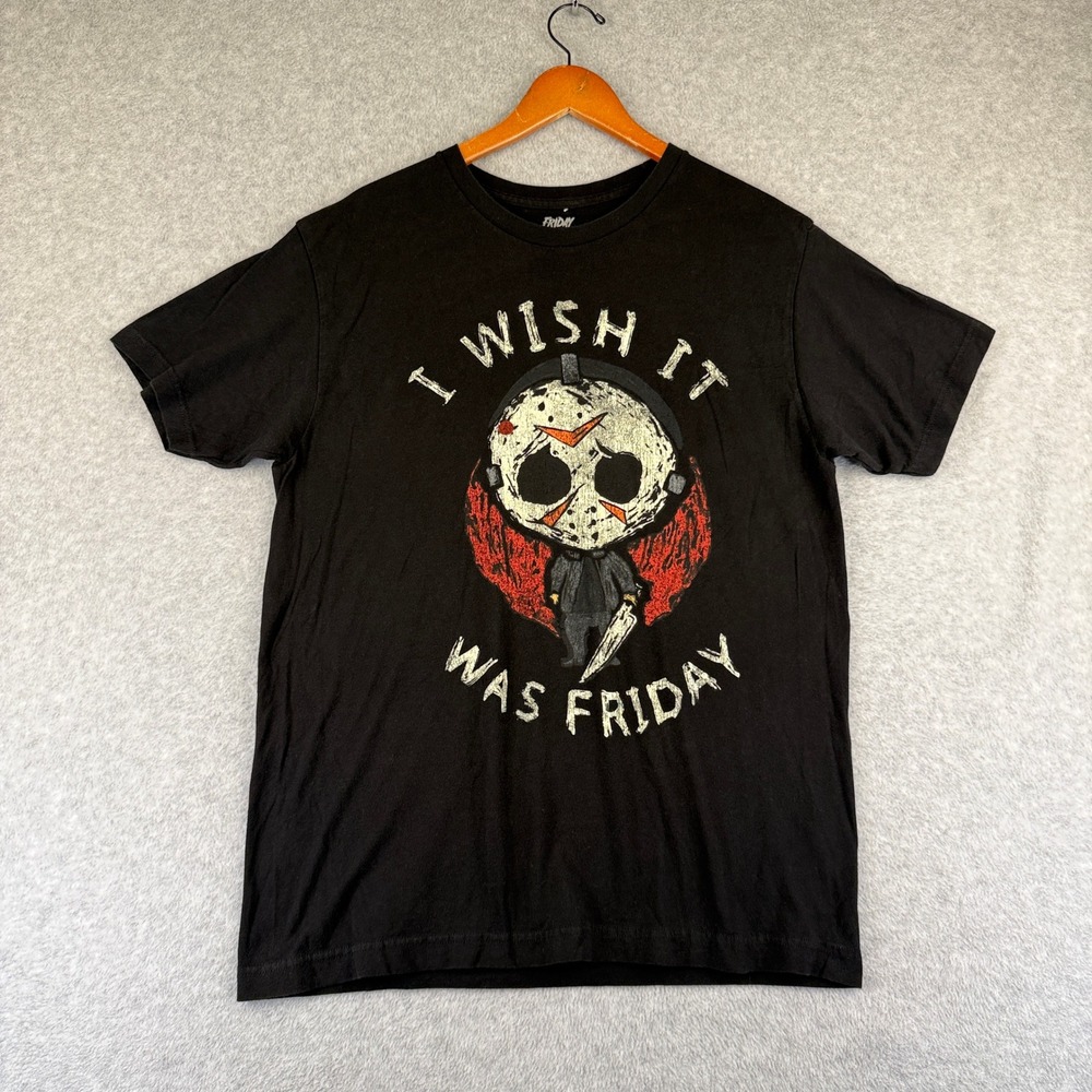 Friday the 13th Jason Voorhees Graphic T-Shirt Men Large Black Cotton Tee